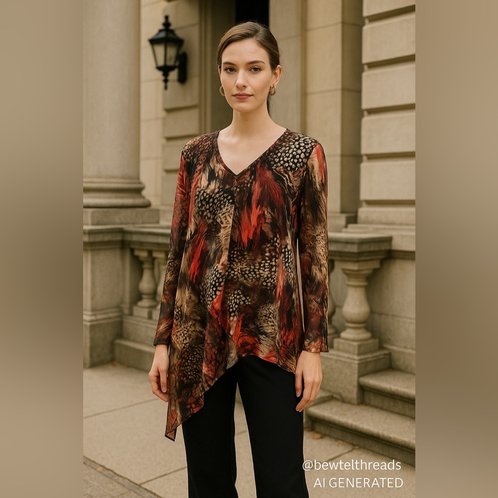 Rodan Multicolour Animal Abstract Asymmetrical Lined Blouse Top M